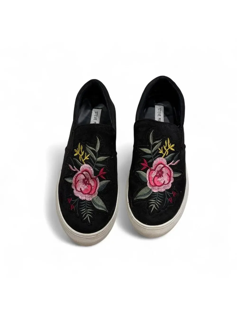 Steve Madden Garcie Black Floral Embroidered Slip-On Sneakers 🌹🖤